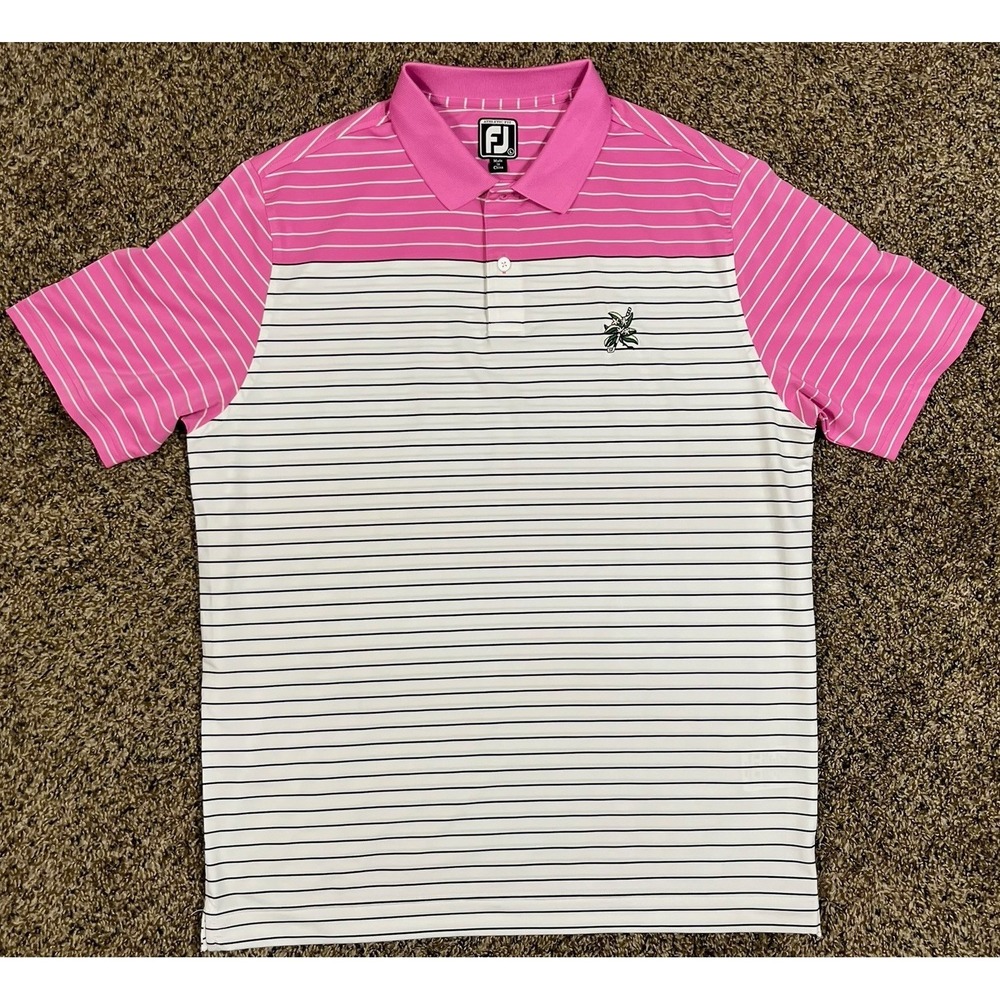 FootJoy FJ Striped Performance Stretch Polo Golf Shirt Pink Men's Size Large